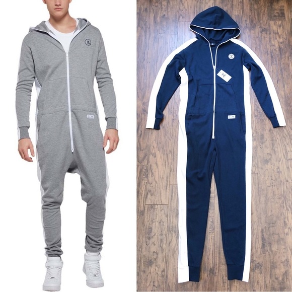 Onepiece • Racer Jumpsuit onesie navy white knit zip front loungewear unisex - Picture 1 of 16